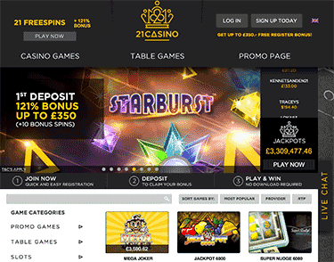 Skärmdump från Aristocrat casinot 21 Casino