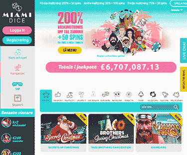 Skärmdump från Aristocrat casinot Miami Dice