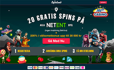 Spinland - Landningssida på svenska för NyaCasino